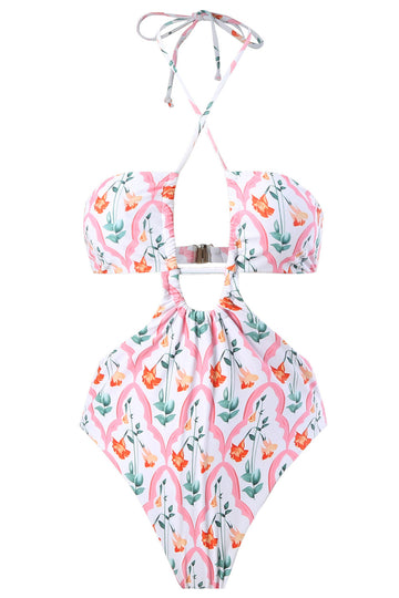 Halter Neck Nøkkelhull One Piece Bikini med strandskjørt